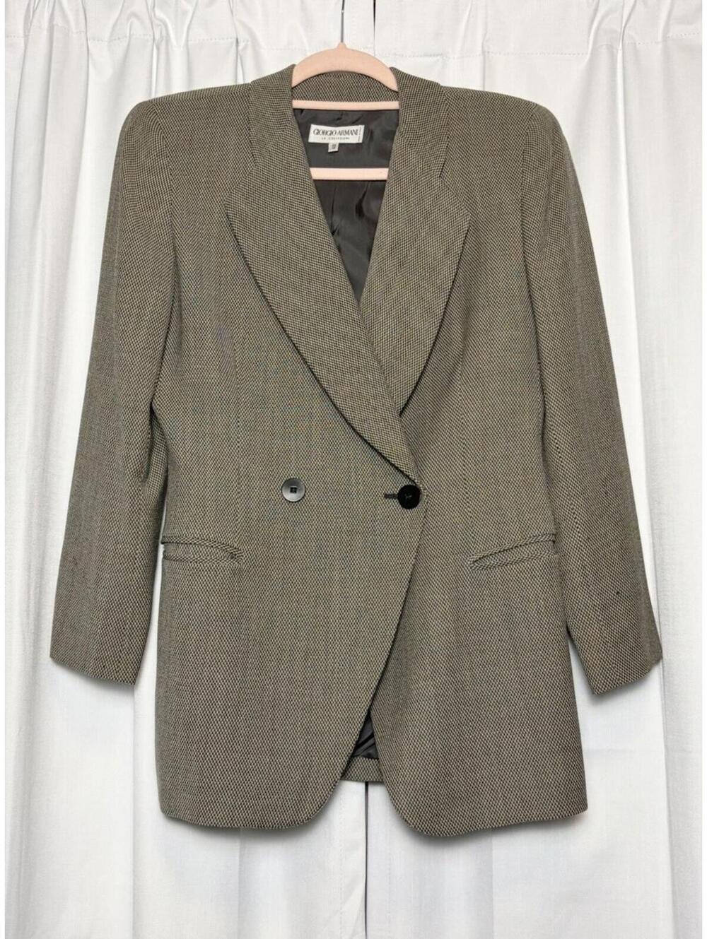 Vintage Giorgio Armani Double Breasted Black & White Houndstooth Blazer 44 (S/M)